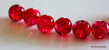 12mm Deep Pink Crackle Glass Beads x 10